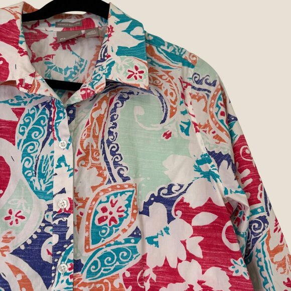 Chico's Wrinkle Resistant Non Iron Button Vibrant Shirt 3/4 Sleeve Size L (2) - Picture 4 of 8